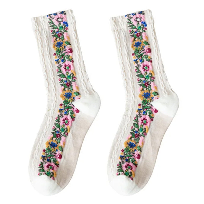 Vintage Embroidered Floral Socks