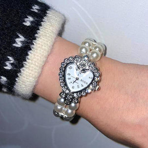 Vintage Heart Pearl Watch Bracelet