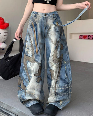 Vintage-Style Oversized Sketch Jeans