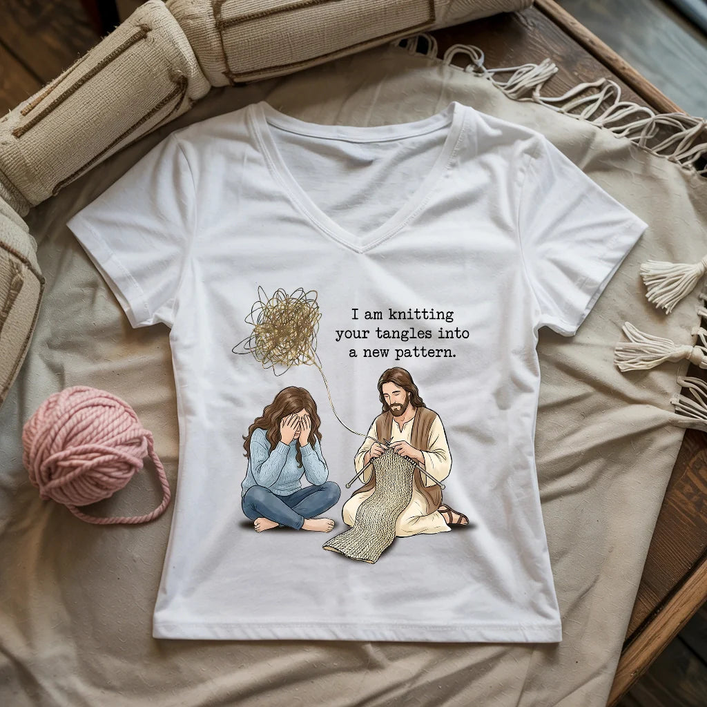 God Knitting Tangles Lady V-neck