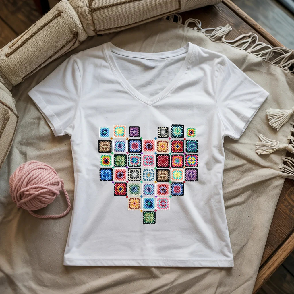Granny Squares Heart Lady V-neck