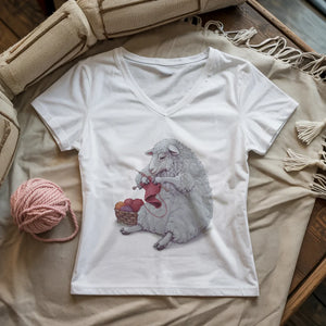 Woolly Knitting Lady V-neck