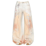 Y2K Chain Print Wide Leg Jeans in Peach