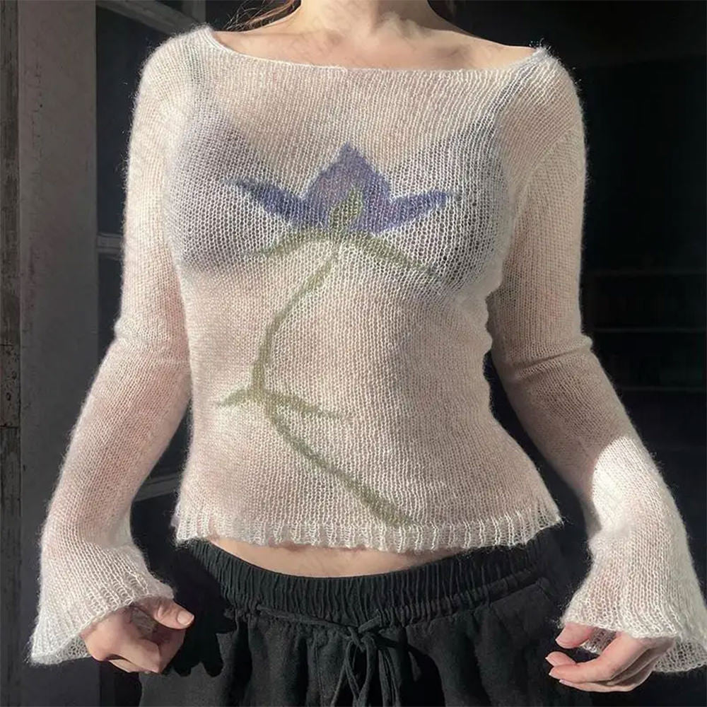 Y2K Lily Crochet Long Sleeve Top