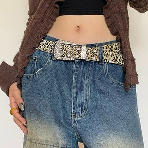 Y2K Rhinestone Leopard Belt
